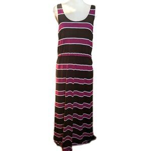White House Black Market black, white, purple stripe maxi stretch dress, L